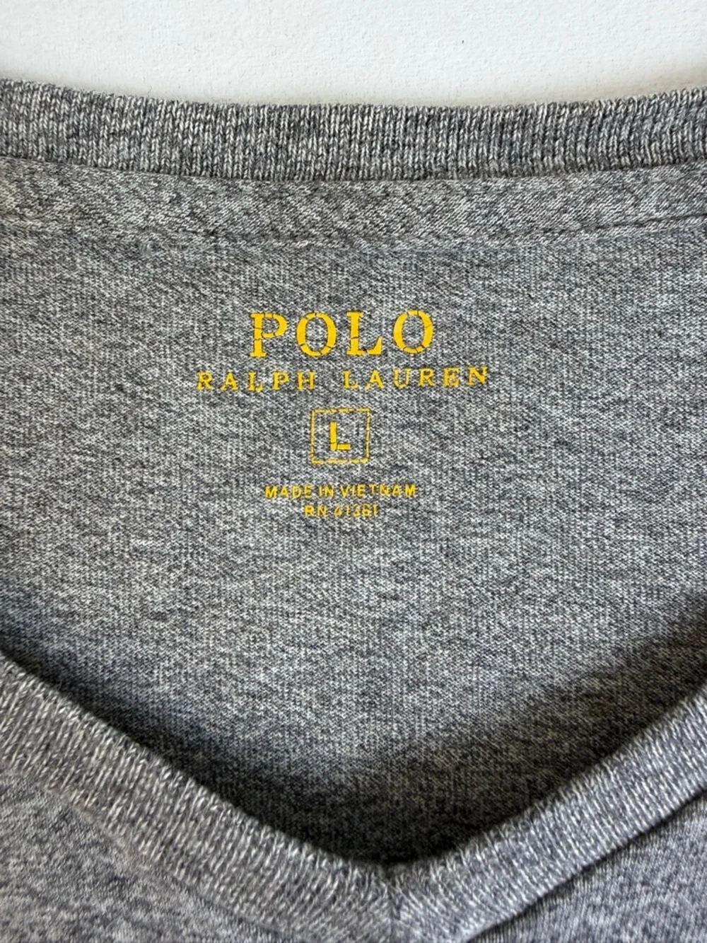 Polo by Ralph‎ Lauren Gray V-Neck Shirt with Yellow Logo Print